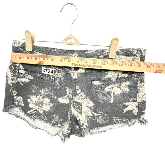 Free People Etoile Floral Double Weave Frayed Hem Cut Off Shorts 6 Gray Cream - Picture 8 of 9